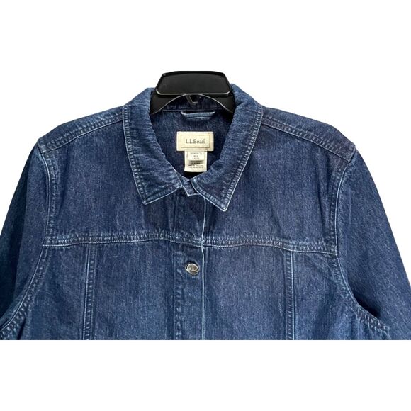 LL Bean Vintage Jean Jacket Women L Blue Denim Pockets Trucker Classic Retro 90s - Picture 3 of 15